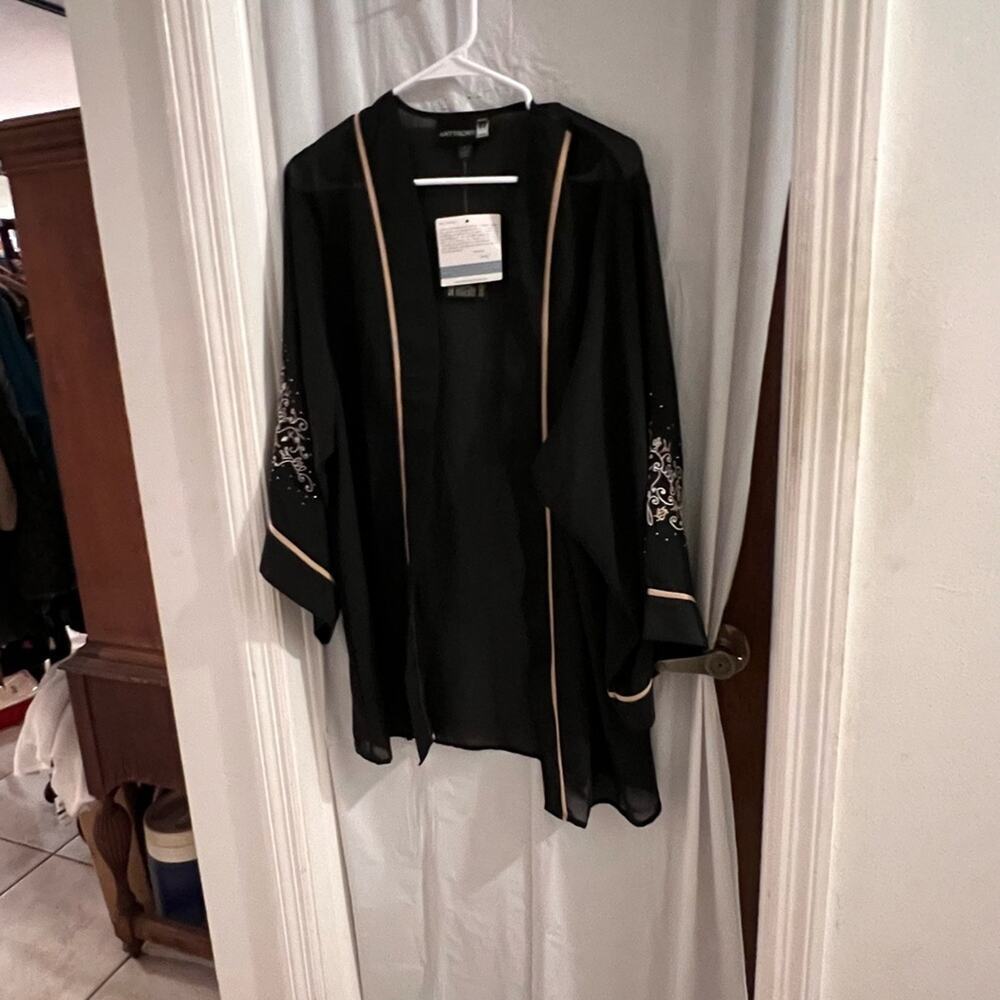 Antthony original black tan sheer open kimono sleeve chiffon cardigan size lg